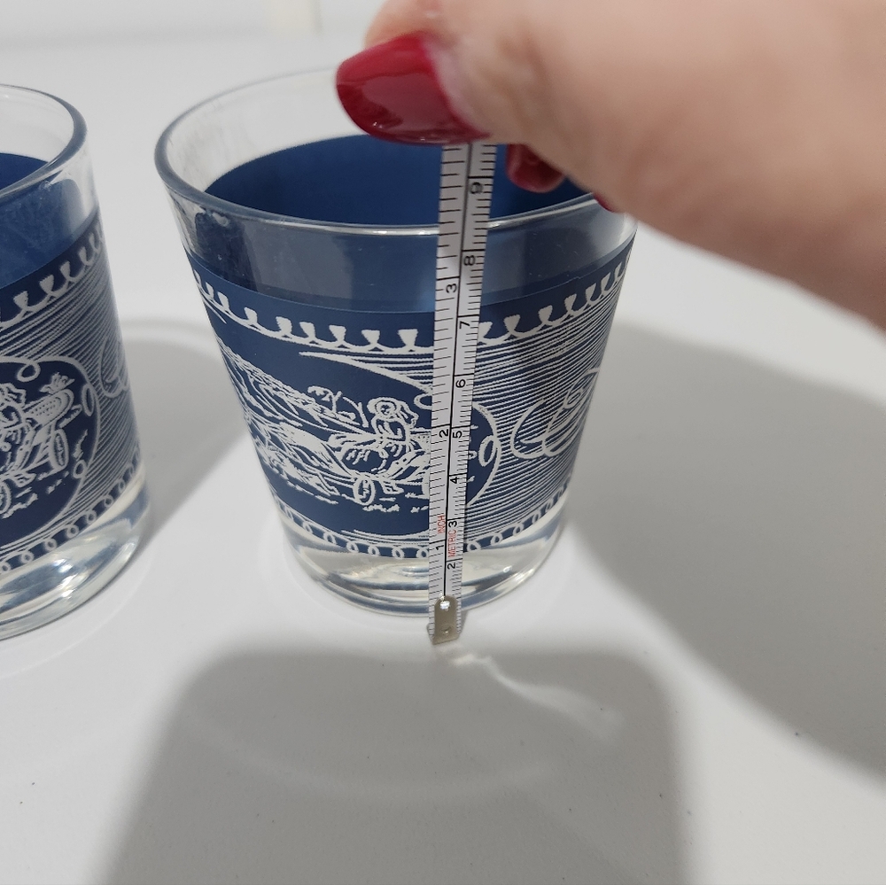 Currier&Ives Blue Patterned Glass Low Ball Tumblers, Set Of 2 - Picture 4 of 4